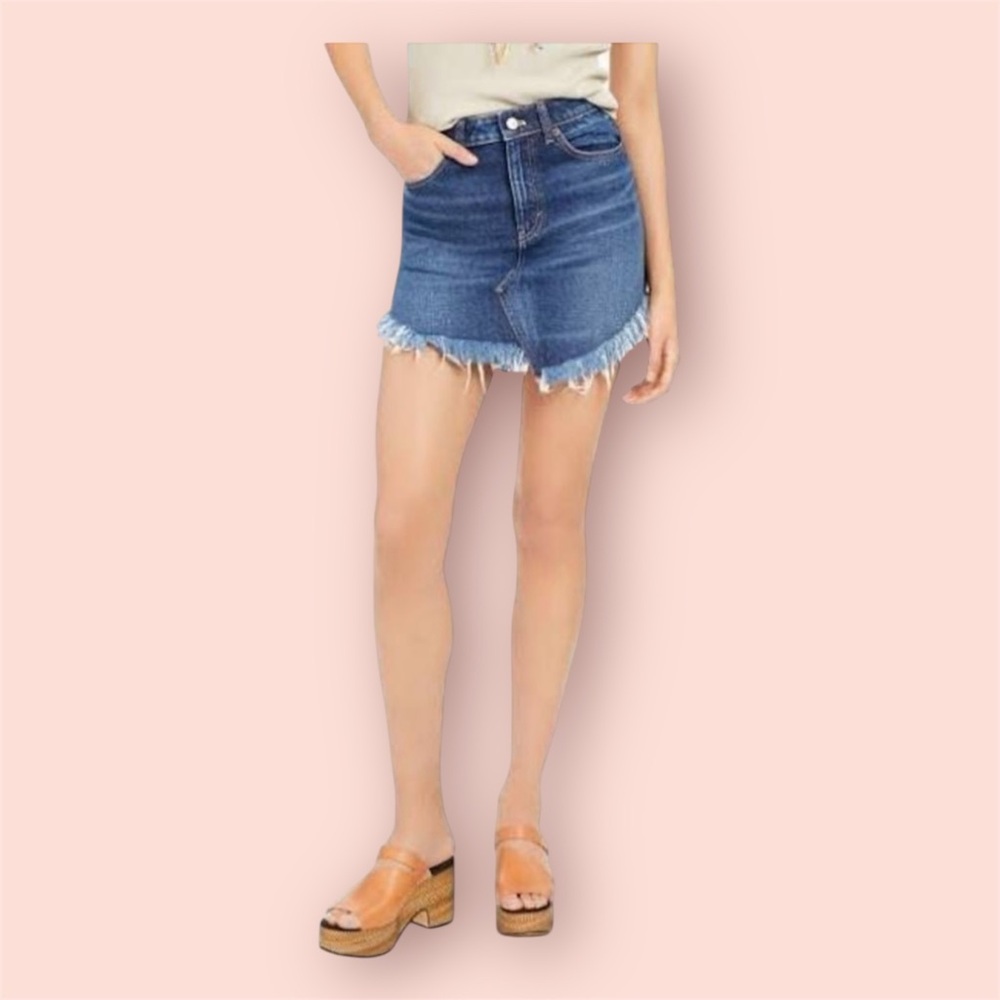 NWOT Free People We The Free Bailey frayed hem cutoff mini denim skirt